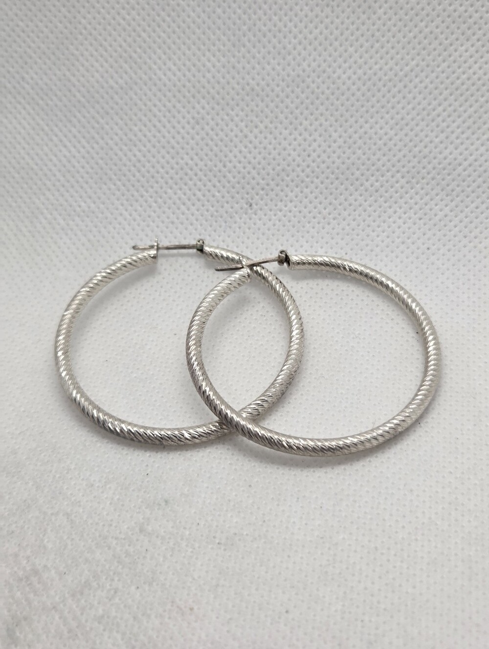 Earrings Sterling Silver Textured Diamond Cut  Back Hoop Earrings Medium Size